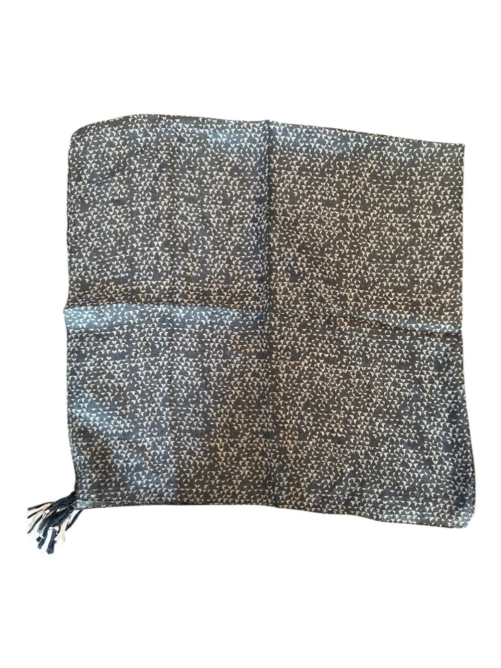 Pom Pom at Home Navy White Silk Geo Print Tassel Square Scarf Wrap 40” OS